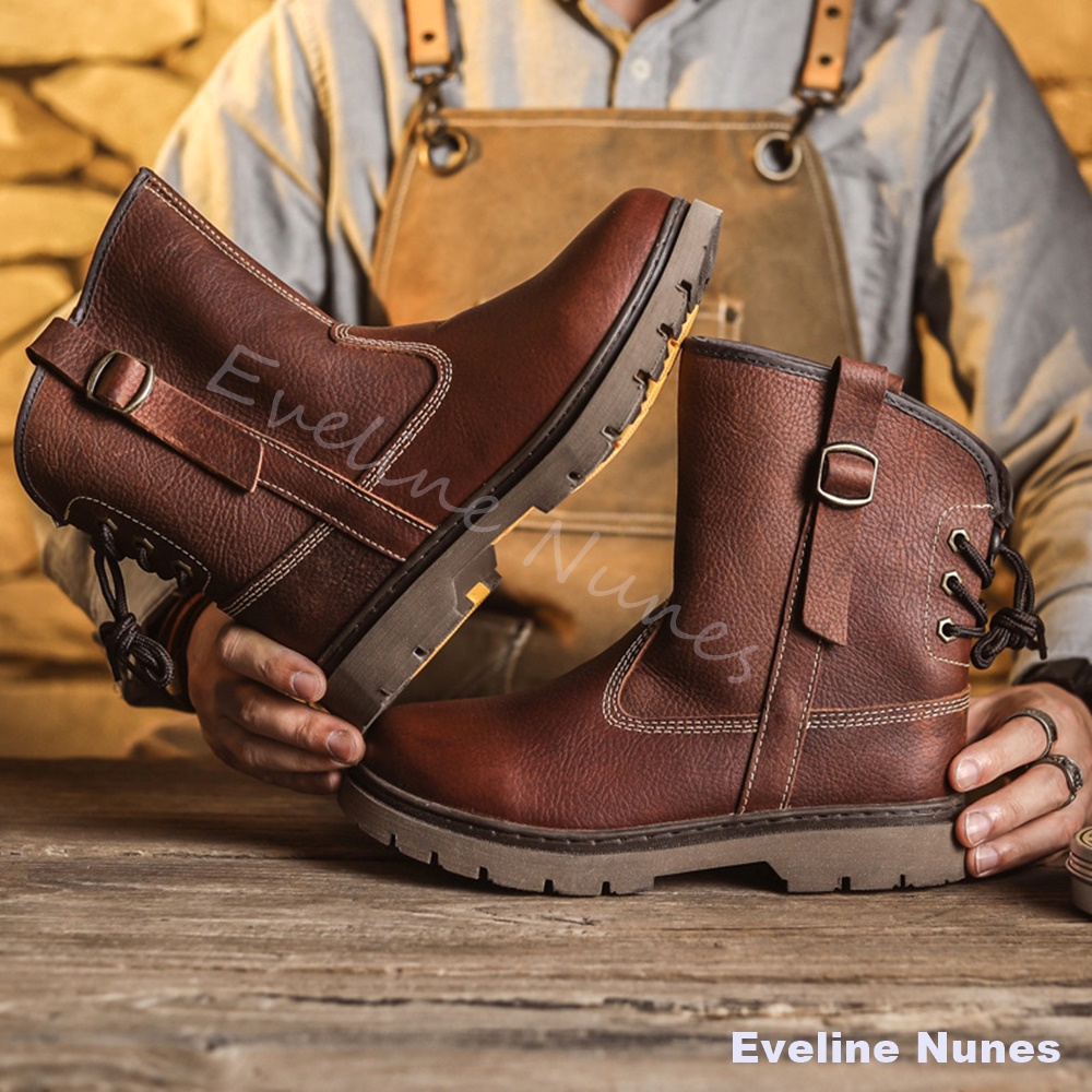 Leather Work Western - Herren-Arbeitsstiefel aus hochwertigem Rindsleder, hochgeschnittene Schnürstiefel