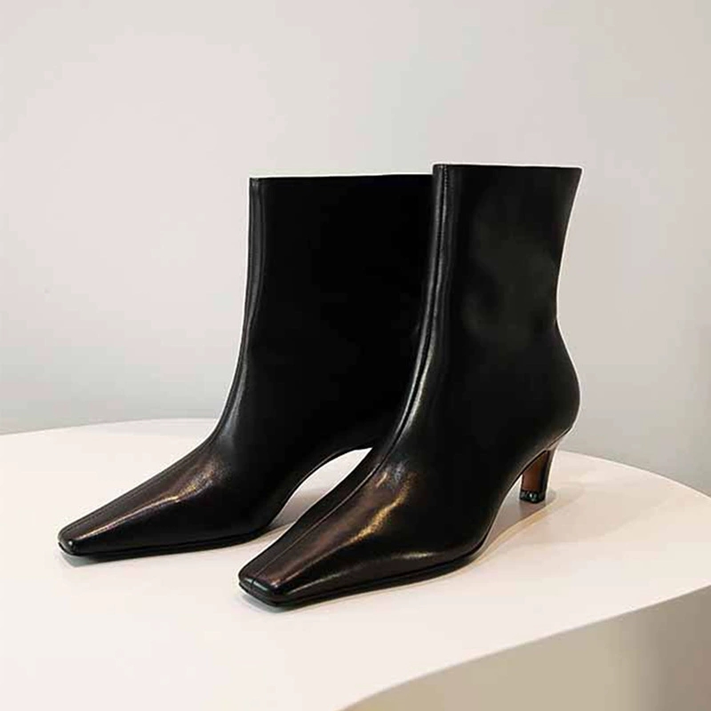 Leather Work Western - AIYKAZYSDL 2025, quadratische Zehen-Stiefeletten, niedriger Kitten-Heel,