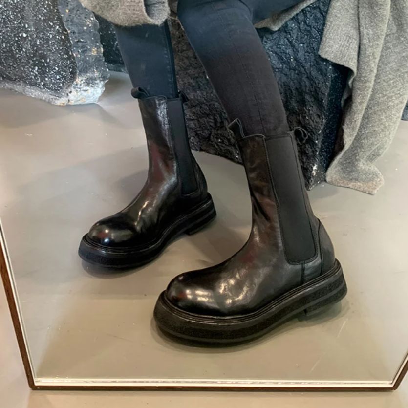 Leather Work Western - 2026 frühling Frauen Pu Leder Mid-kalb
