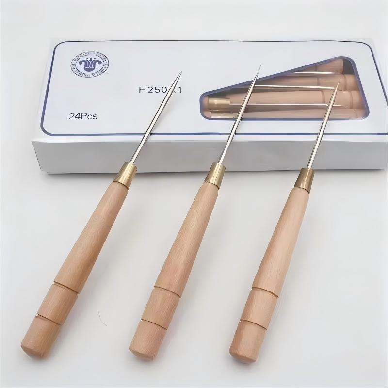 Leatherwork Awl - 3-teiliges Ahle-Werkzeug mit Holzgriff, Lederhandwerk, Locher,