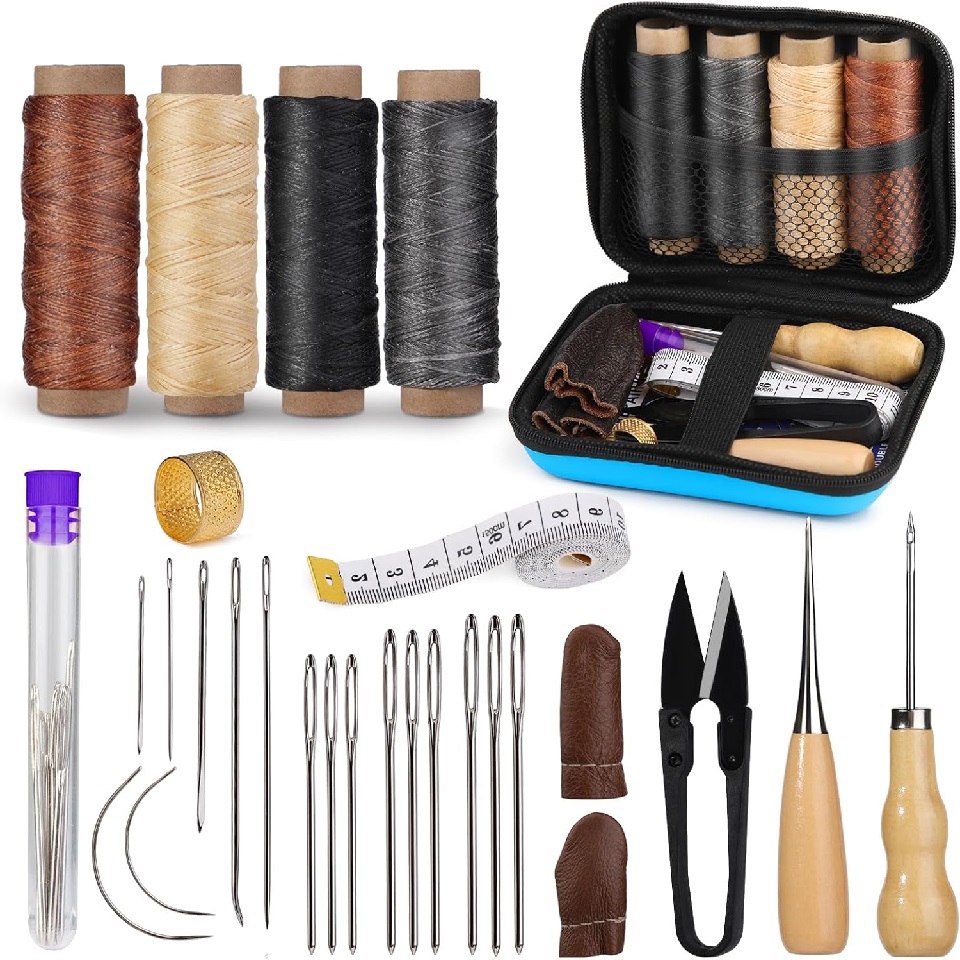 Leatherwork Awl - BUDDUR Leder-Nähwerkzeug-Set mit gewachstem Faden und