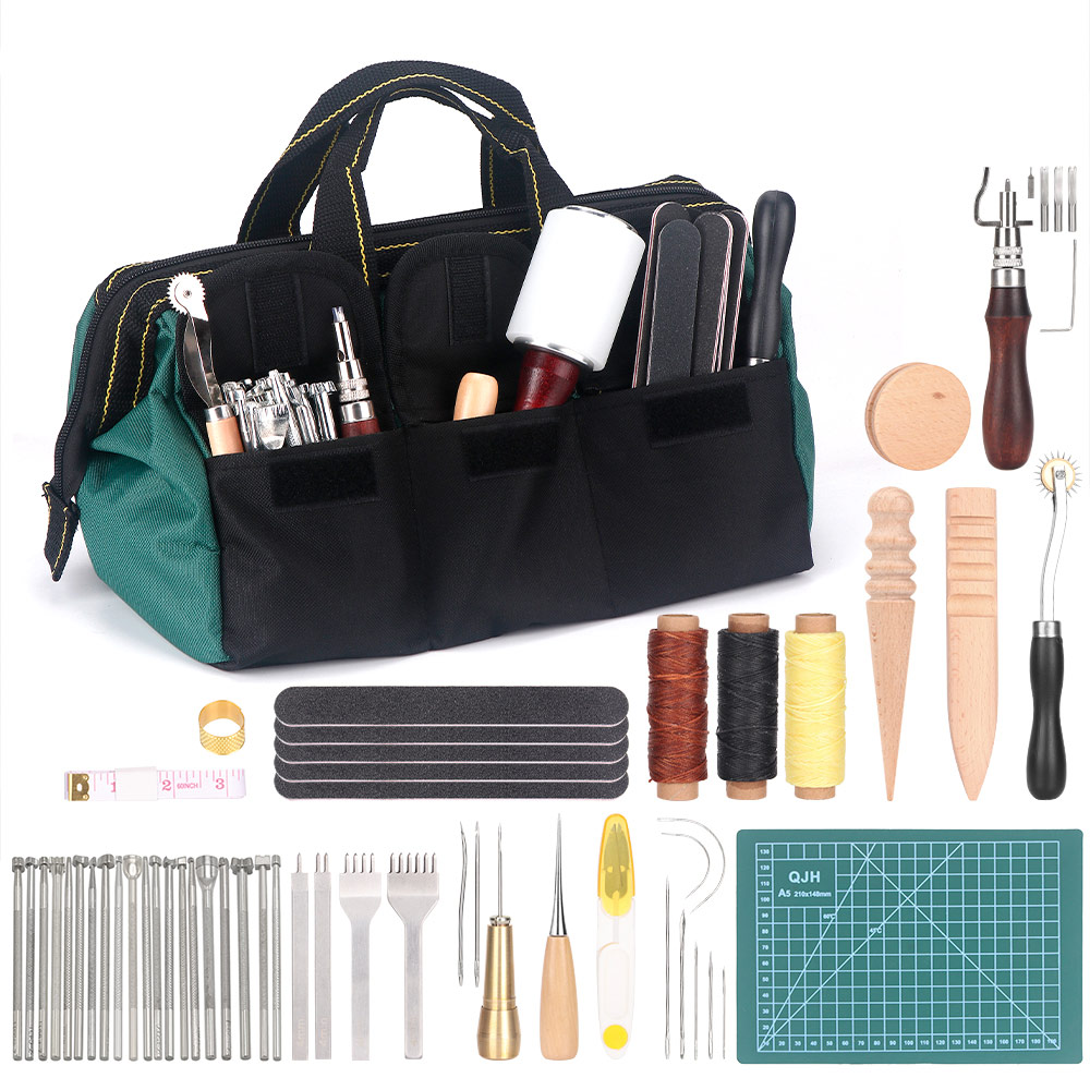 Leatherwork Punching Tool - Lederbearbeitungs-Set mit Nähzubehör, gebogenen Nadeln und
