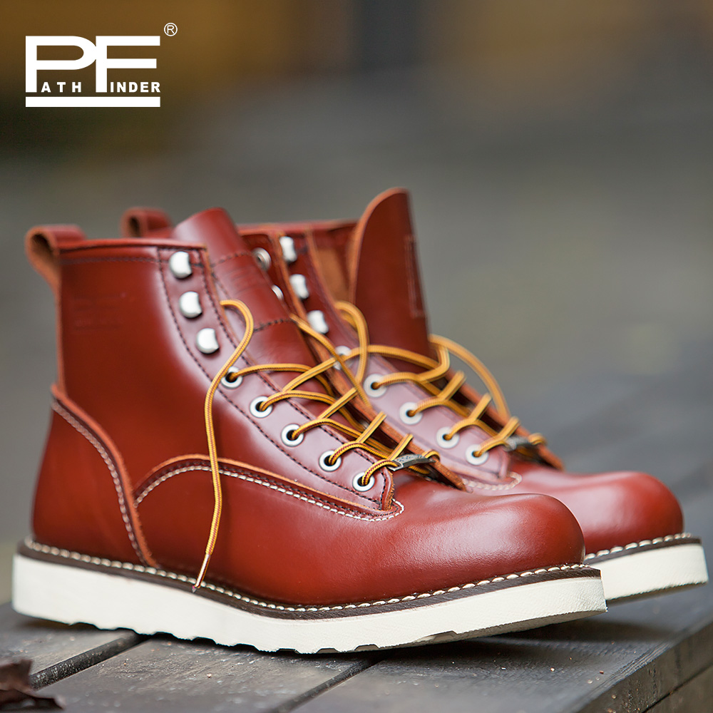 Leather Work Western - Herren-Arbeitsstiefel aus echtem Leder, mittelhoch, mit