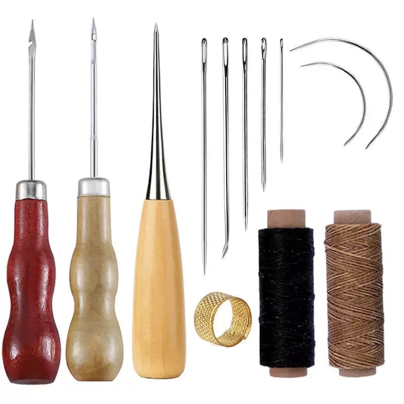 Leatherwork Awl - 13-teiliges Leder-Nähset für Handtaschen, Schuhe, handgefertigtes