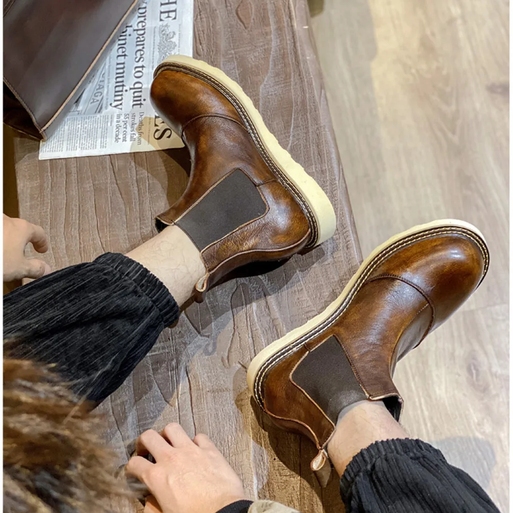 Leather Work Western - Retro Herren Echtleder Chelsea Stiefel High
