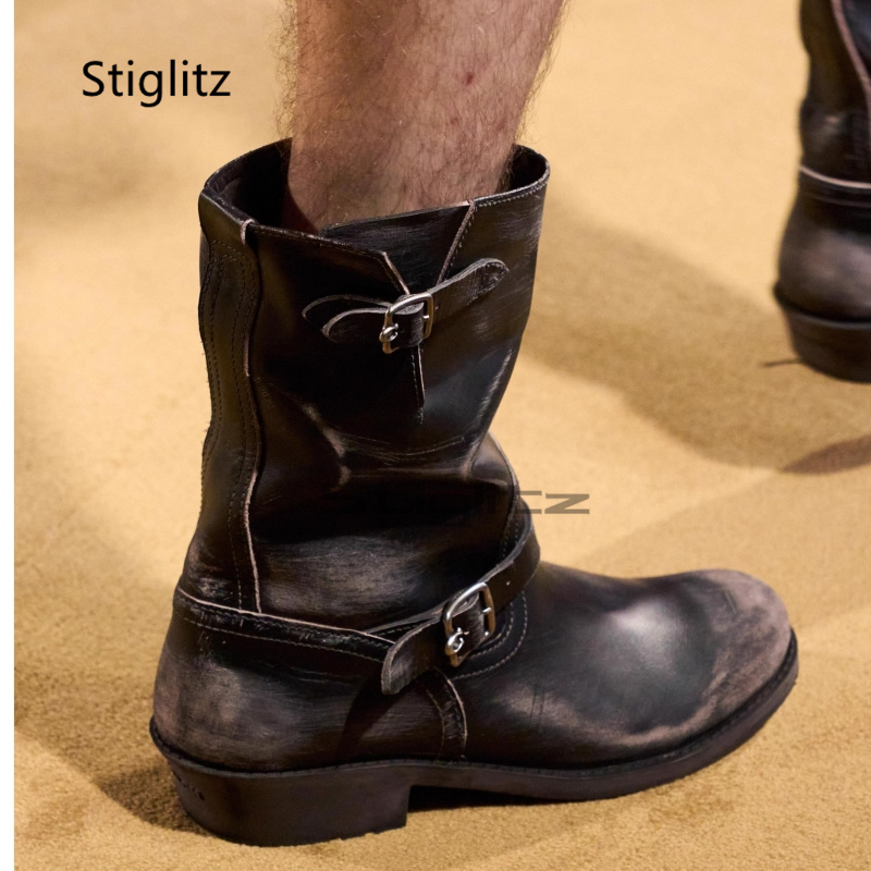 Leather Work Western - Retro-Western-Cowboystiefel für Männer und Frauen, Gürtelschnallen