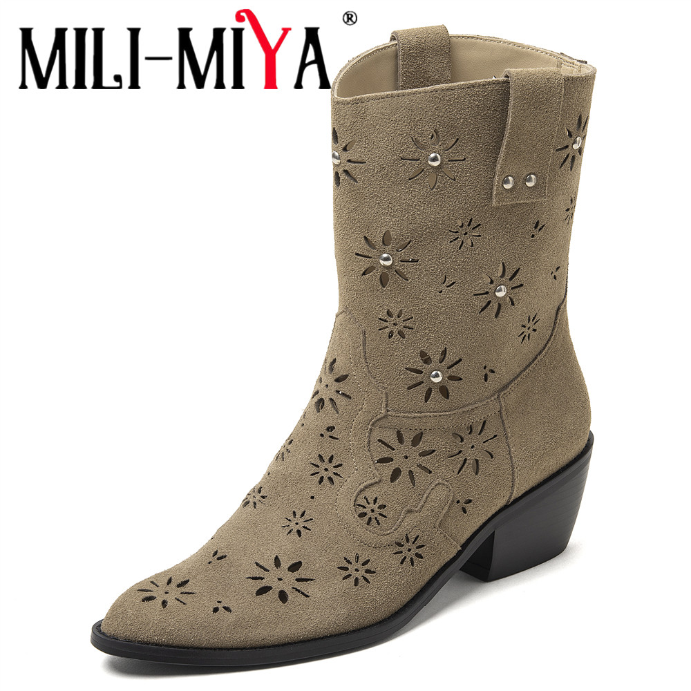 Leather Work Western - MILI-MIYA 2026 Damen Western Cowboy Stiefeletten